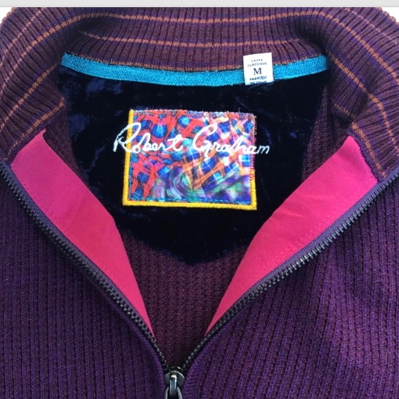 Robert Graham 1/4 zip  purple 100 % wool textured stripes pullover  Sz M - Picture 10 of 11
